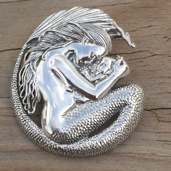 Peter Stone Jewelry - Mermaid & Baby Pendant solid Sterling Silver large